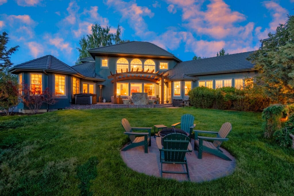 Twilight exterior, Tweed residence, Central Oregon
